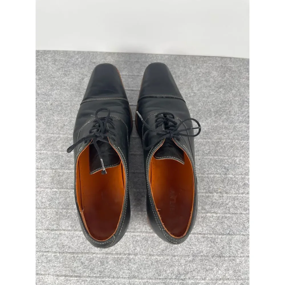 Van Lier‎ men's classic black oxford dress shoes size 10, contrast stitching